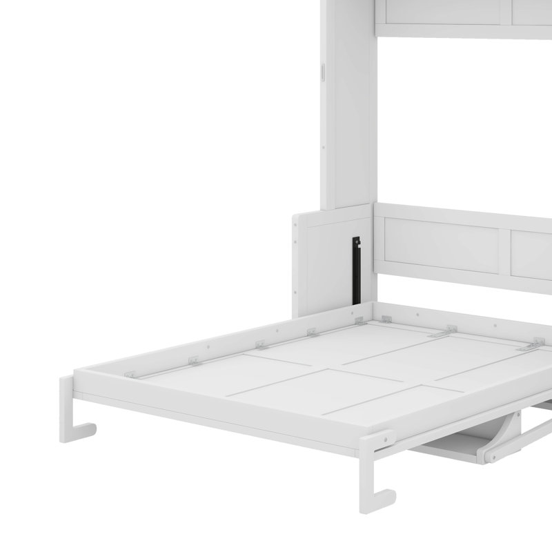 Lit escamotable avec bureau intégré et bibliothèque intégrée, Double, Blanc