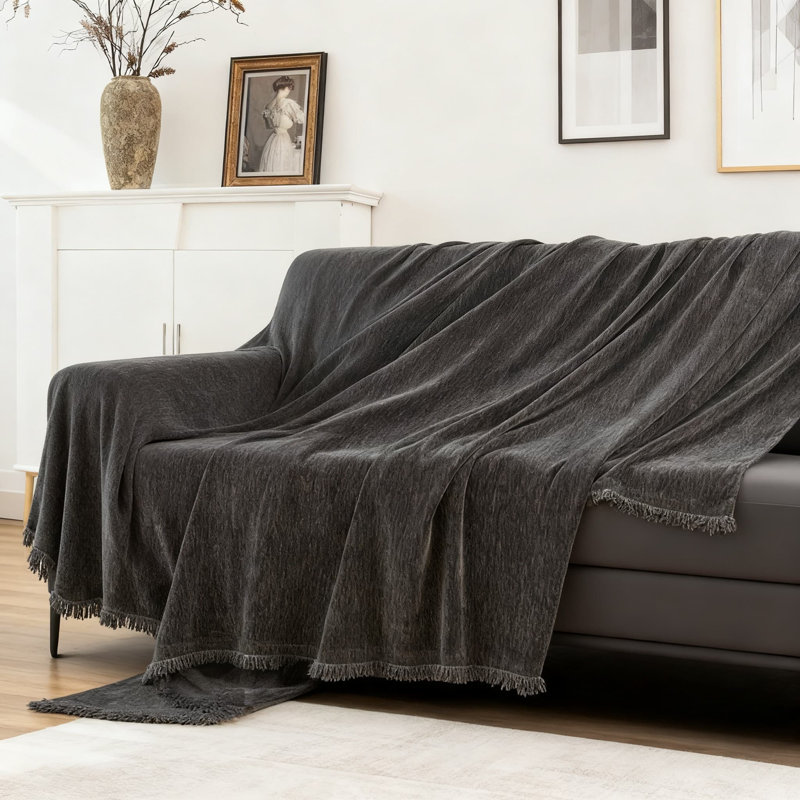 Housse de canapé en chenille pour chiens, protecteur de canapé modulaire en L lavable, jeté doux pour animal de compagnie avec pampilles