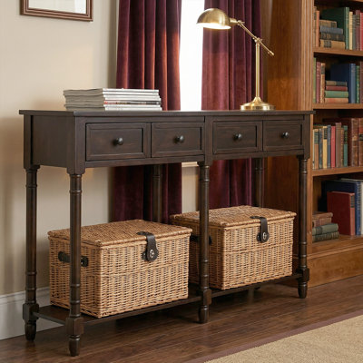 Table de canapé rétro avec tiroirs de rangement - mobilier d'entrée rustique, pieds fuselés, design élégant
