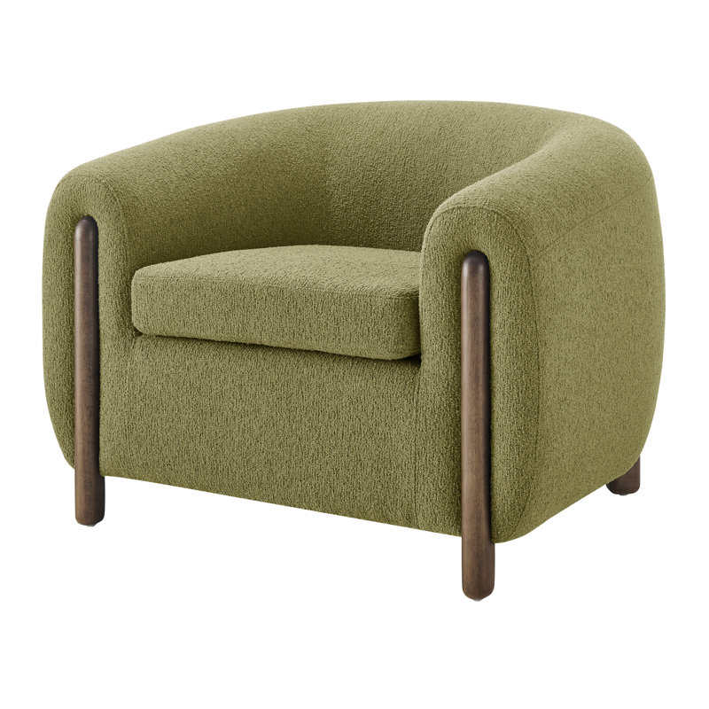 Leamon Fire-Resistant Upholstered Barrel Chair, 28" H x 38.5" W x 33" D, Palladian Green Fabric