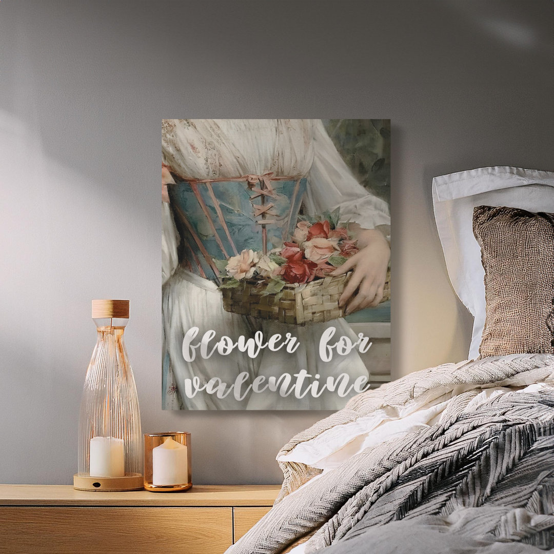 Vintage Valentine Floral Basket Canvas Print
