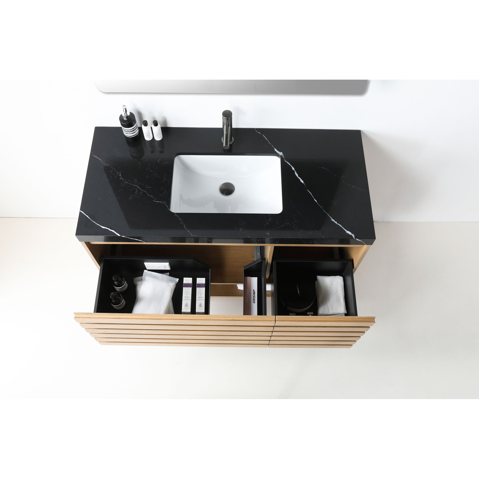 Matera 48" Cedar Single Bathroom Vanity, Pecan Oak, Black
