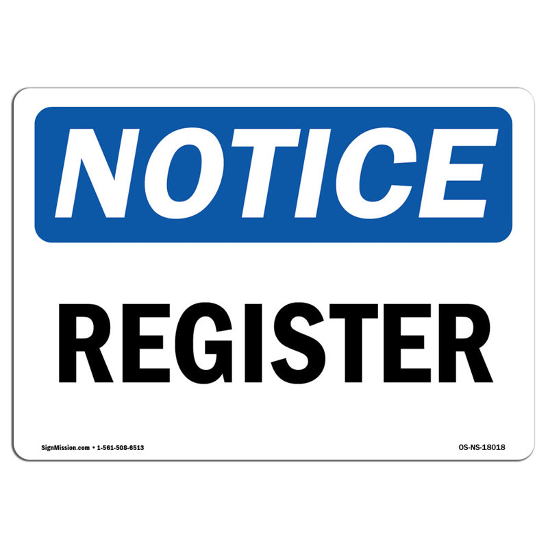 Register Aluminum Sign 12 x 18, 12" H x 18" W x 0.1" D