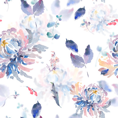 Floral Watercolor Seamless Pattern With Chrysanthemums