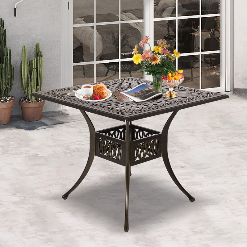 Leatherwood Square Metal Outdoor Bistro Table With Umbrella Hole , 35.4'' in. W 35.4'' in. D