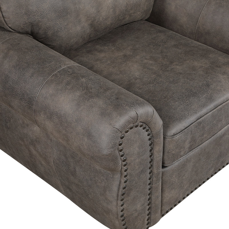 Canapé Pinto avec garniture cloutée et 2 coussins décoratifs, en microfibre grise, L 91 po, Black
