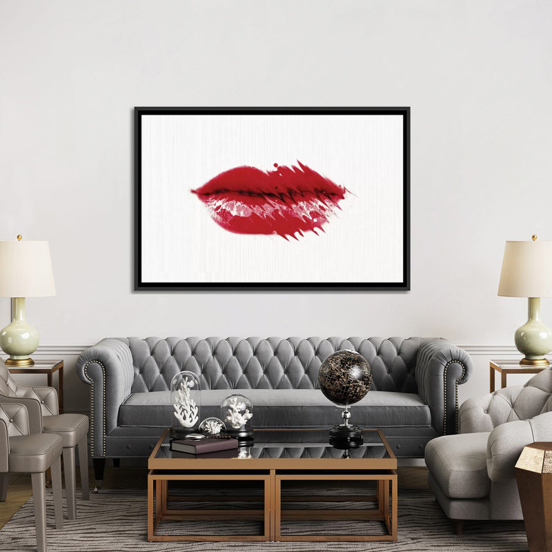 « baiser me baby », reproduction sur toile, H 18 po x l 26 po x P 1,5 po, Toile encadrée noire, Pas de tapis
