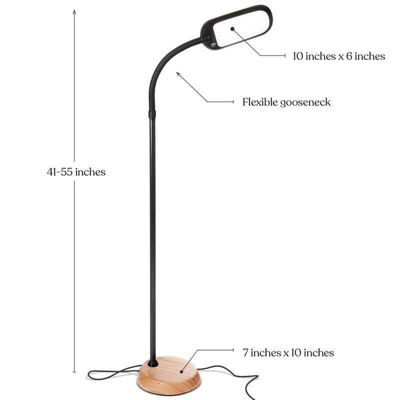 Adjustable Black and Wood LED Floor Lamp with 3-Way Switch
