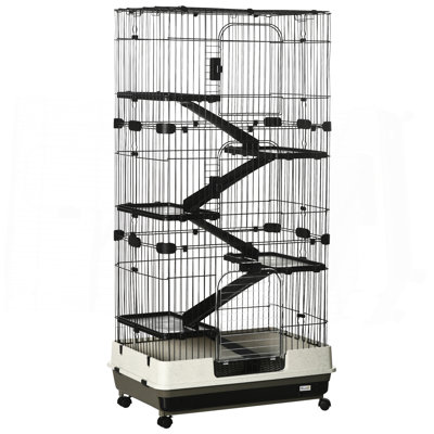 Cage pour petits animaux 60 "avec roues, cage à 6 niveaux portable, cage de furet Chinchilla avec plateau amovible, plateformes et rampes, noir