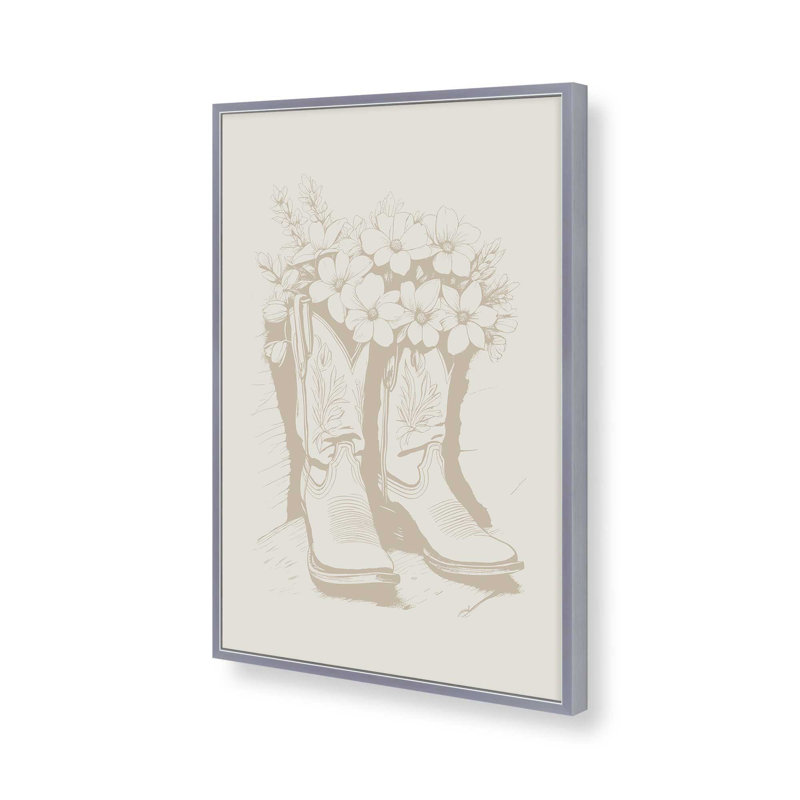 Imprimé de bottes de cowboy botanique, H 25,25 po x l 19,25 po, Chrome poli