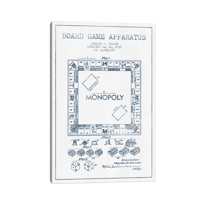 Charles B. Darrow Monopoly Patent Sketch (Ink) 1 Piece Wrapped Canvas Wall Art, 20.32 cm H x 30.48 cm W