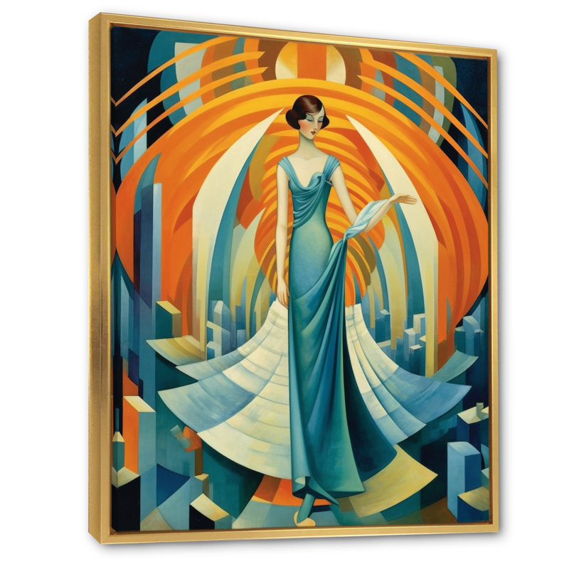 Art Deco Cosmopolitan Gracieuse danseuse en bleu - mode femme, reproduction sur toile encadrée, H 40 po x l 30 po x P 1,5 po
