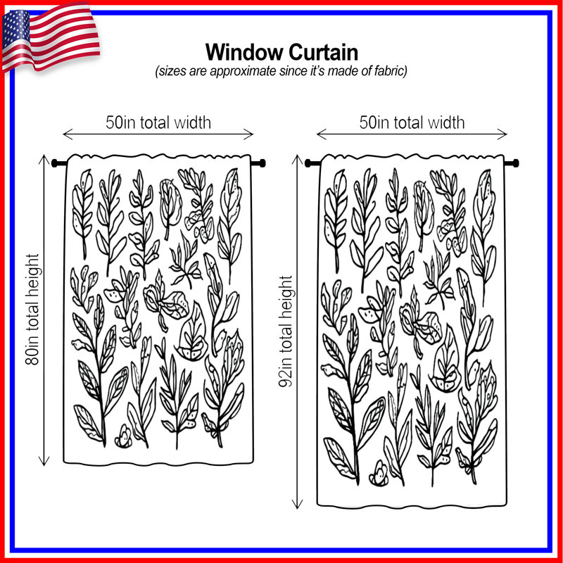Rideaux noirs à motif de feuilles botaniques, voilages et voilages occultants - 1 panneau, Transparent