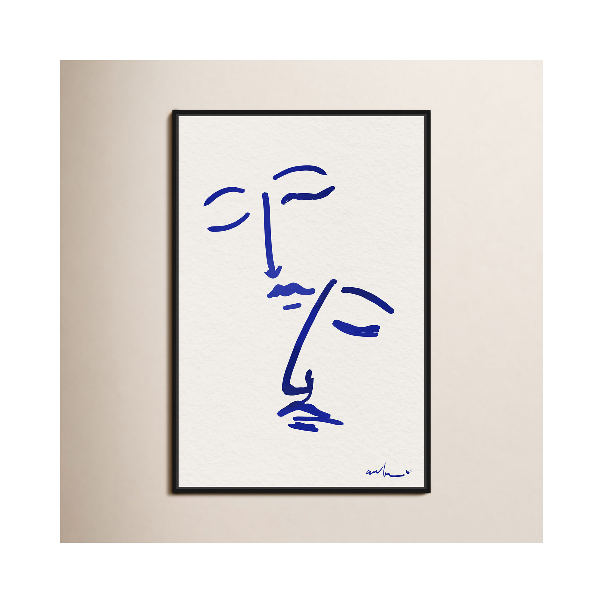Abstract Couple Blue And White by Oliver Gal, 16" H x 11" W, Black