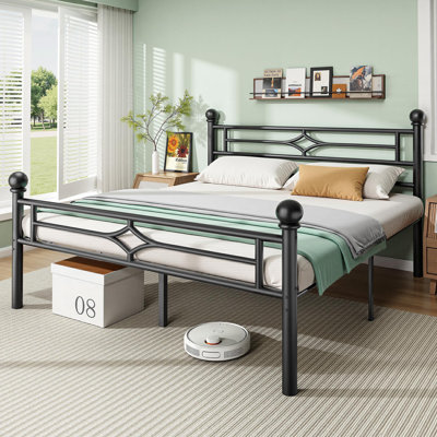 Titan Full Bed Frame With Headboard And Footboard, Metal Platform Bed Frame With Round Corner Ball, 1200 LBS Heavy Duty Steel Slats Support, No Box Spring Needed/Noise-Free/Easy Assembly, Black