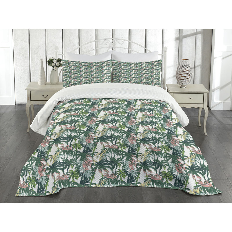 Ambensonne Palm Tree Dreamy Multicolor, King Coverlet/Bedspread + 2 Pillow Shams