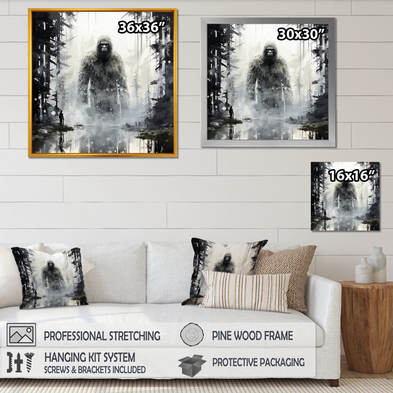 Minimalisme monochrome gorille sur toile, Cadre simple noir, H 30 po x l 30 po x P 1 po