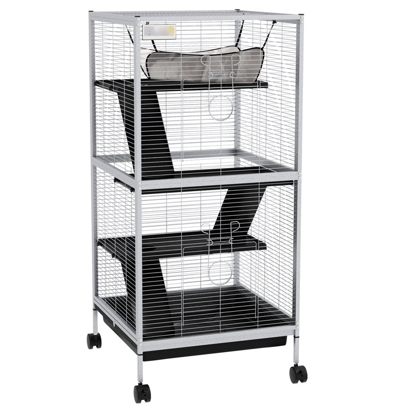 Métal pour animaux de compagnie - 4, roulant, blanc avec pour chinchillas, furets, planeurs à sucre, cage à roulettes pour petits animaux, intérieur abondant, plateau de purge sans effort,