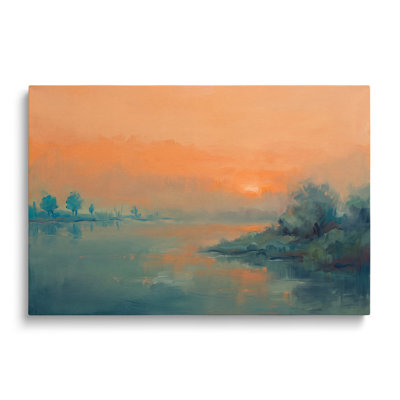 Tableau multicolore sur toile représentant un coucher de soleil sur un lac, œuvre d'art mural pictural pour le salon, la salle à manger et la chambre.