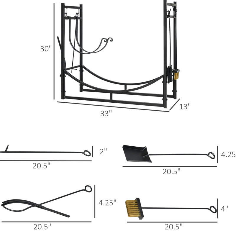 Support à bois de chauffage d'une capacité de 253 lb, noir, avec outils pour l'intérieur et l'extérieur Support en métal noir, capacité, assemblage facile,