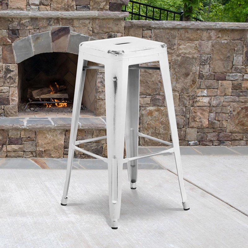 Angelinamarie 30" Industrial Style Bar Stool - Set of 4 - Modern Metal Bar Height, White 