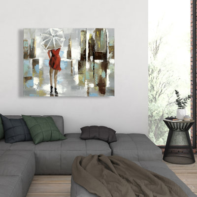 Red Dress Woman - Blue Canvas Home Decor Art for Women