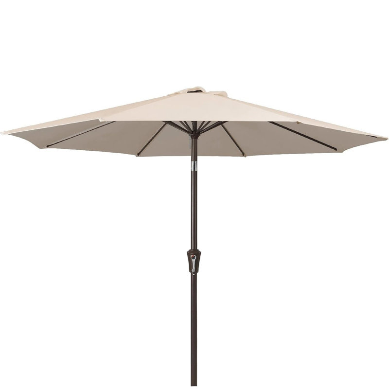 Parasol de marché pour terrasse 9 pi avec manivelle et inclinaison à bouton-poussoir, 8 nervures imperméables aux rayons UV