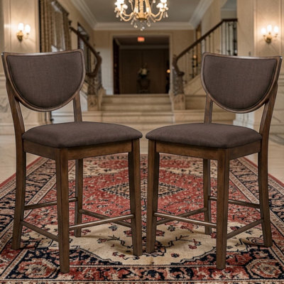 Jmae Walnut/Dark Chocolate Fabric Padded Back Counter Height Chair Set Of 2