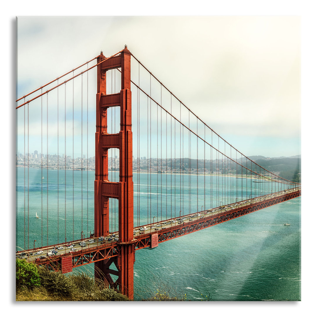 Glasbild Quadratisch | Wandbild Auf Echtglas | Golden Gate Bridge || Inkl. Aufhängung Und Abstandshalter, LQ9757, 2