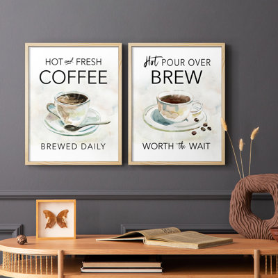 Café chaud et frais - Impression encadrée de qualité supérieure - Prêt à accrocher - Aucun clou requis - Aucun clou requis