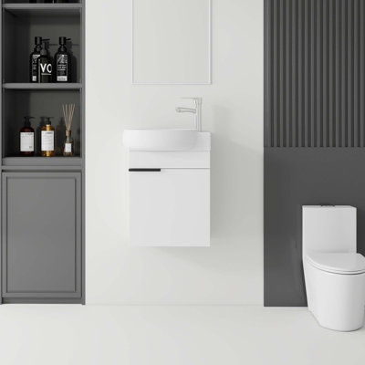 Meuble-lavabo flottant avec lavabo en céramique et portes à fermeture en douceur