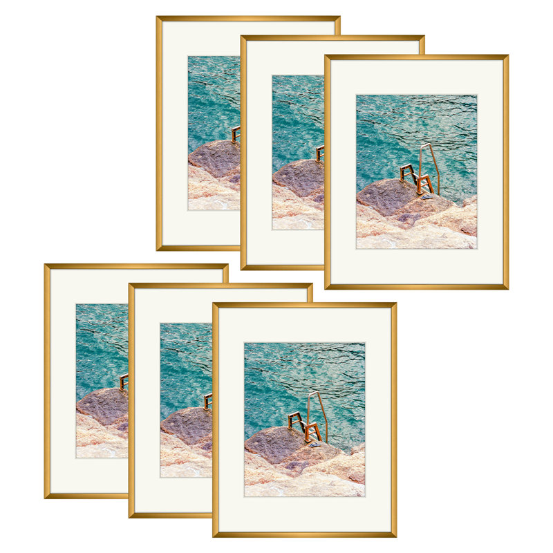 Ensemble de cadres photo en métal avec passe-partout - Basics by Wayfair ™, Bronze, 11 po x 14 po emmêlé à 8 po x 10 po