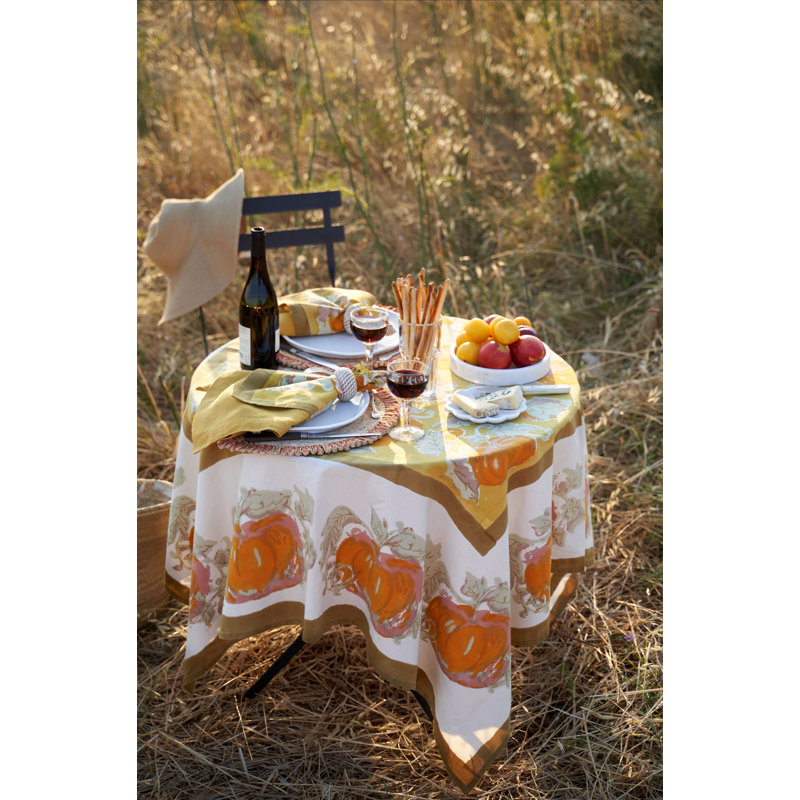 Pumpkin Tablecloth in Orange & Mustard, 70" L x 70" W, Yellow