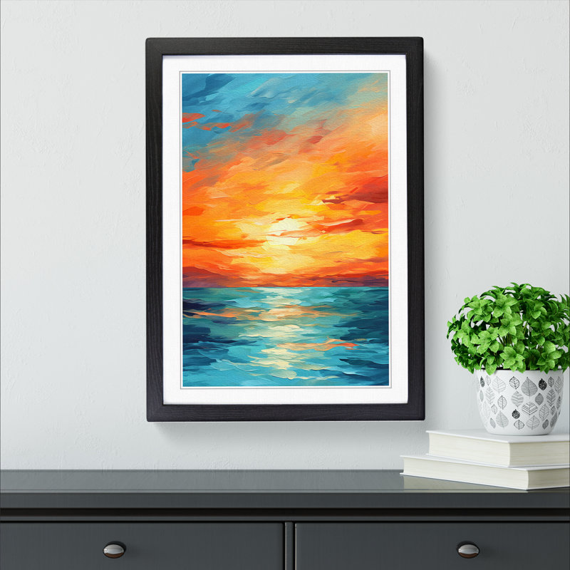 Sunset Abstract - Single Picture Frame Print on Wood, Black, 46" H x 34" W x 2" D