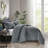 Pointehaven Silver Grey Velvet  Oversized Diamond Quilt Set, King/California King-117339338-117339337