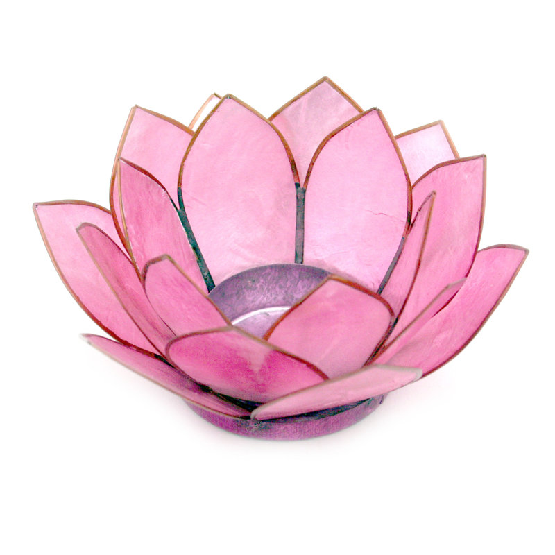 Coastal light pink capiz shell lotus flower tealight and votive candle holder — 4.75" dia. x 2.25" H