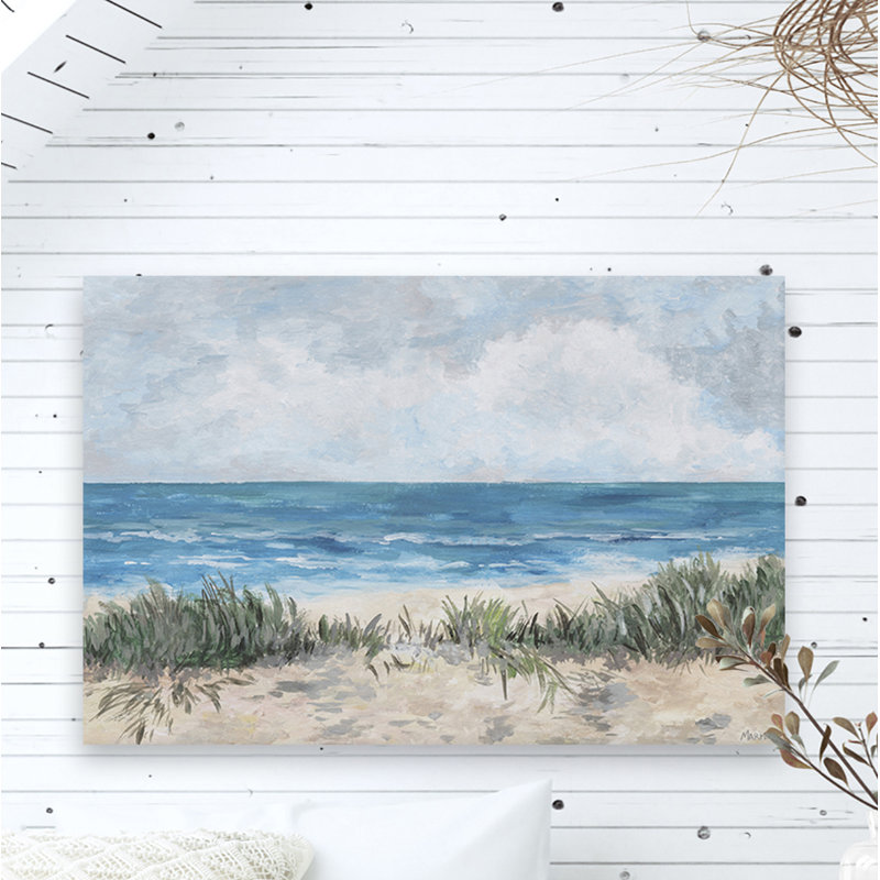 Serene Blue Ocean and Tan Beach Landscape Canvas Art