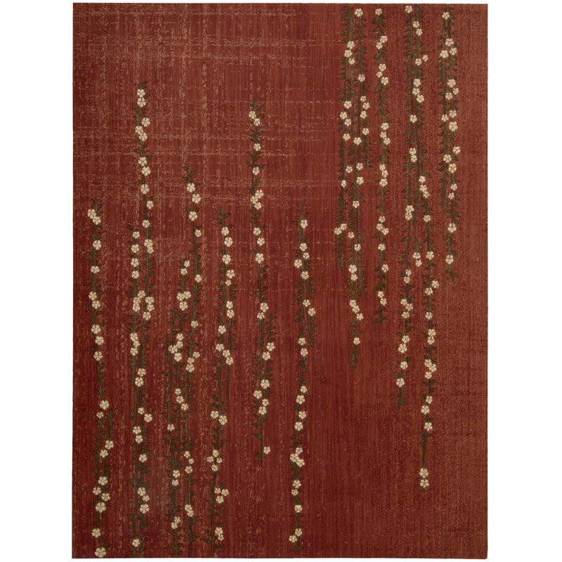 Tapis cramoisi tissé à la main Kindra, Rectangle 7 pi 9 po x 10 pi 10 po