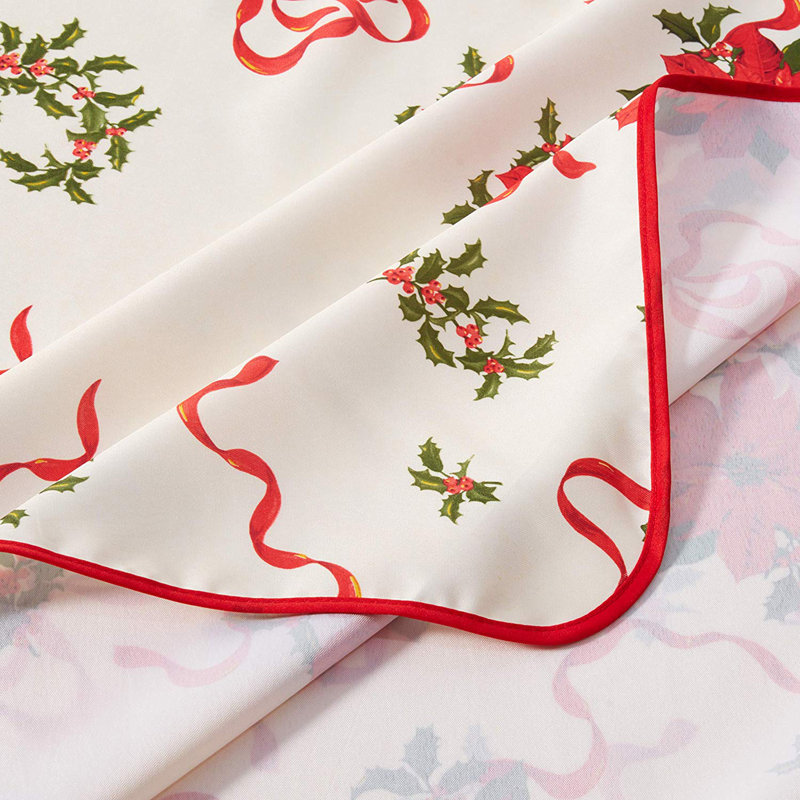 Poinsettias and Bows Decorative Christmas Tablecloth, 84" L x 60" W
