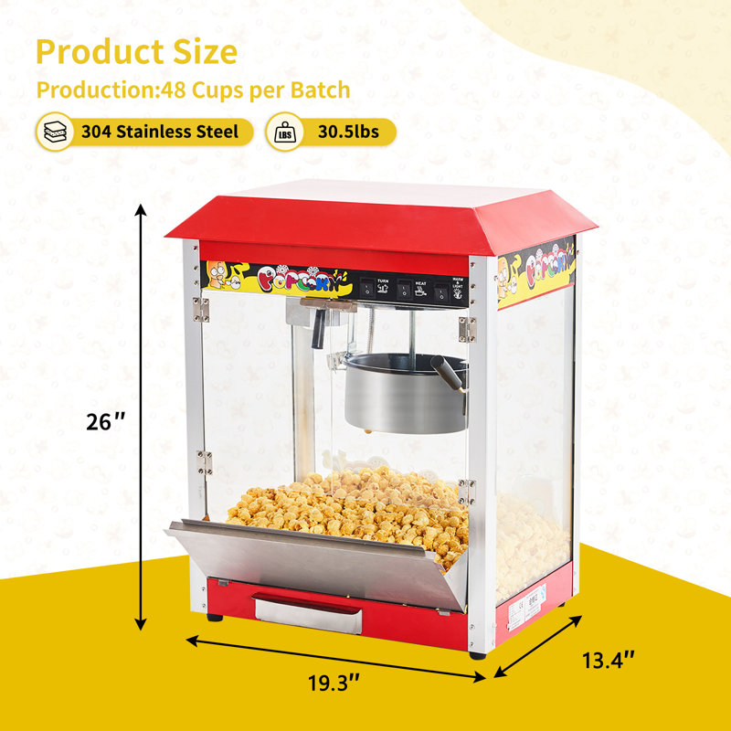Popcorn Machine, 10 Oz Kettle, 1300w Countertop Popcorn Maker For 48 Cups Per Batch, Movie Theater Popcorn Popper With 3-switch Control, 2 Scoops 1 Cup