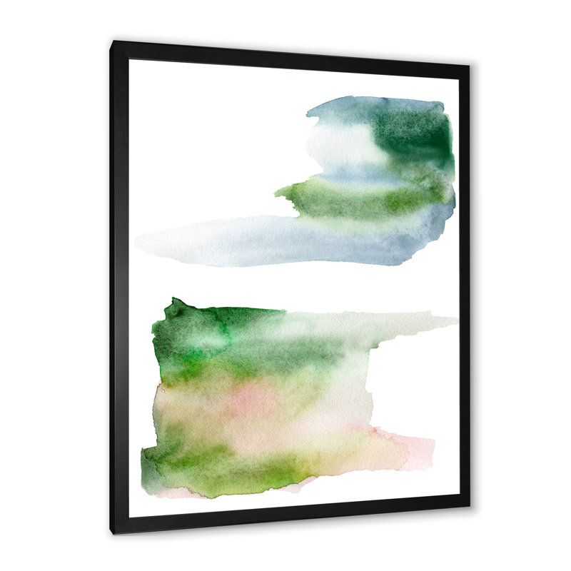 «Blue Pink and Green Spots Clouds», peinture sur toile à cadre flottant, Toile avec cadre noir, H 40 po x l 30 po x 1,5 po