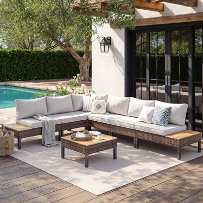 L-Shaped Rattan Outdoor Patio Sofa Set