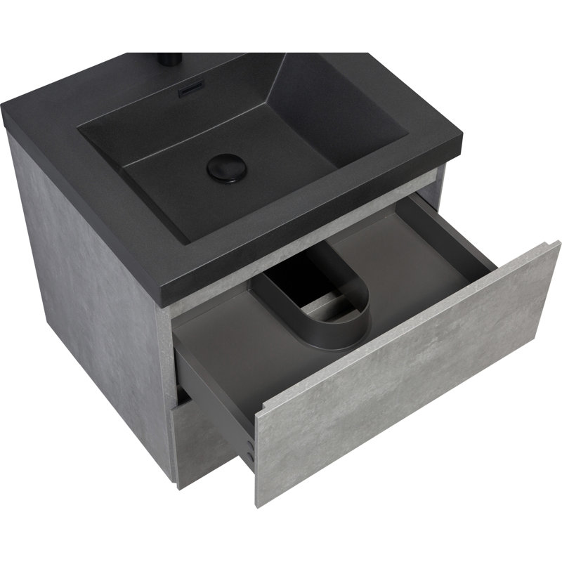 Meuble-lavabo mural 24 po avec lavabo, meuble-lavabo mural avec lavabo à quartz et tiroirs