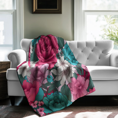 Salmon And Teal Floral Fusion - 1 Piece Premium Sh Throw Blanket