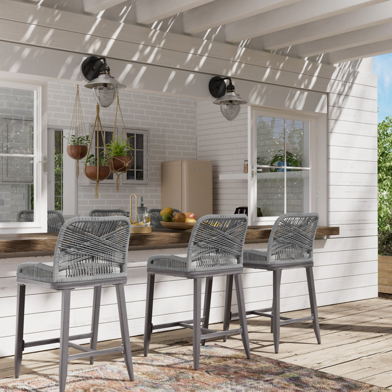 Rope-Woven Counter Height Chair(Set of 2), Gray, 2