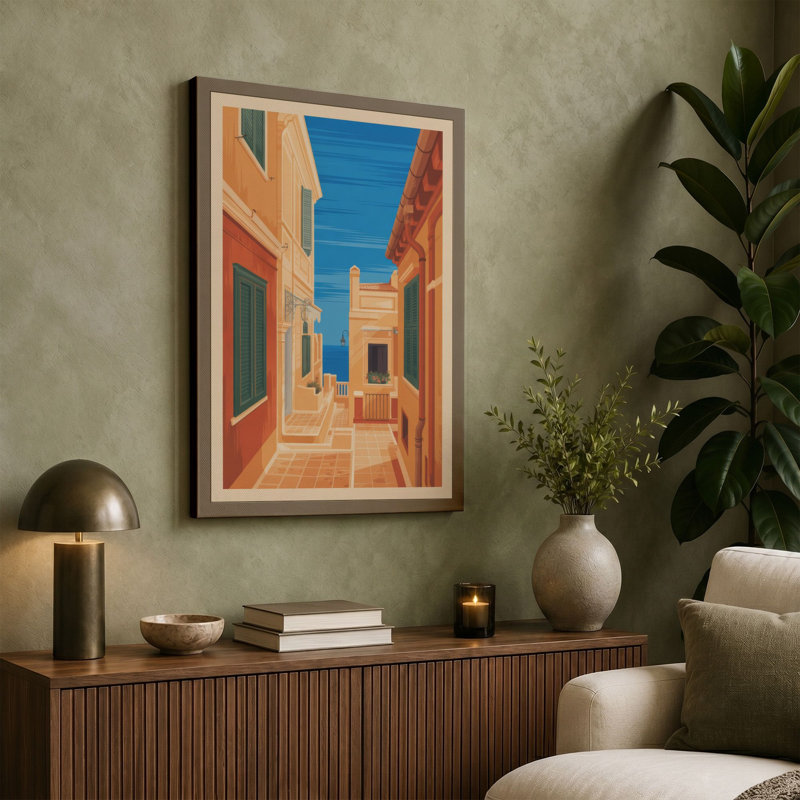Ochre Courtyard Retro - Wrapped Canvas, Sage Border, 30x20 - 76.2 x 50.8 cm
