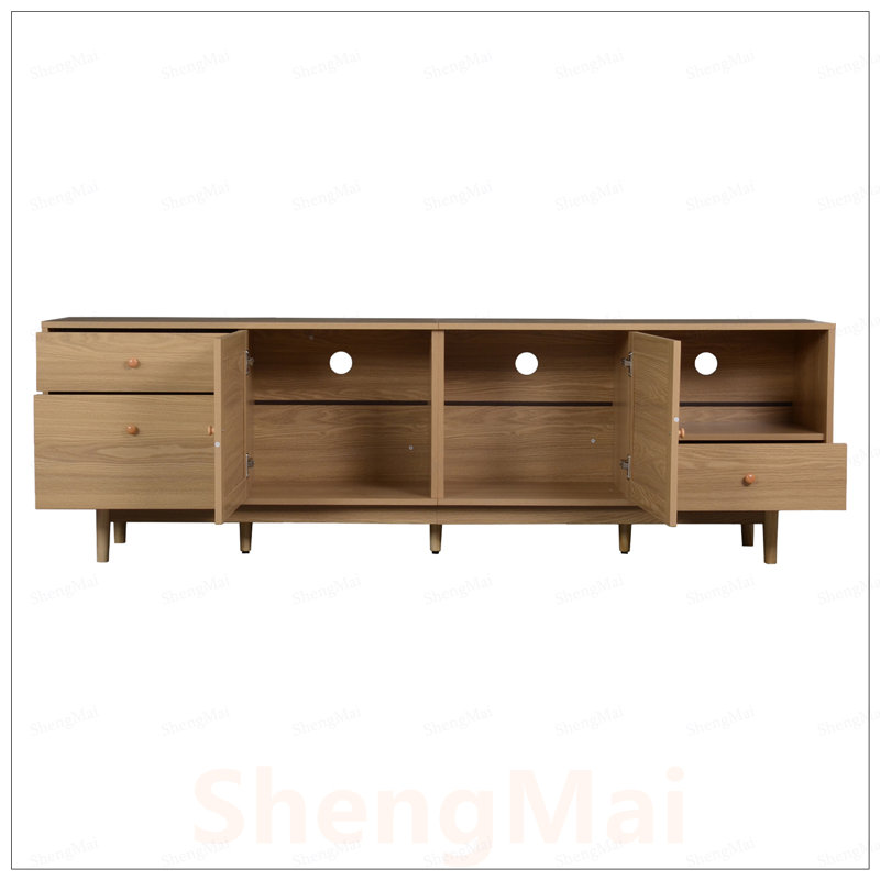 Meuble télé moderne en bois avec rotin véritable, rangement ouvert et tiroirs pour téléviseurs de 65 à 85 pouces, meuble audio-vidéo de style bohémien
