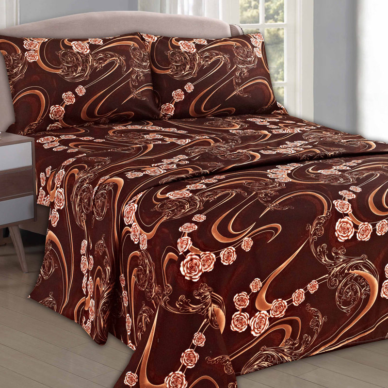 Melted Microfiber Floral Sheet Set, Queen Sheet Set + Fitted Sheet + 2 Pillowcases