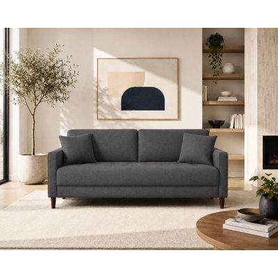 Doiphode Mid-Century Upholstered Sofa · Removable Back Cushions · 2 Toss Pillows Included