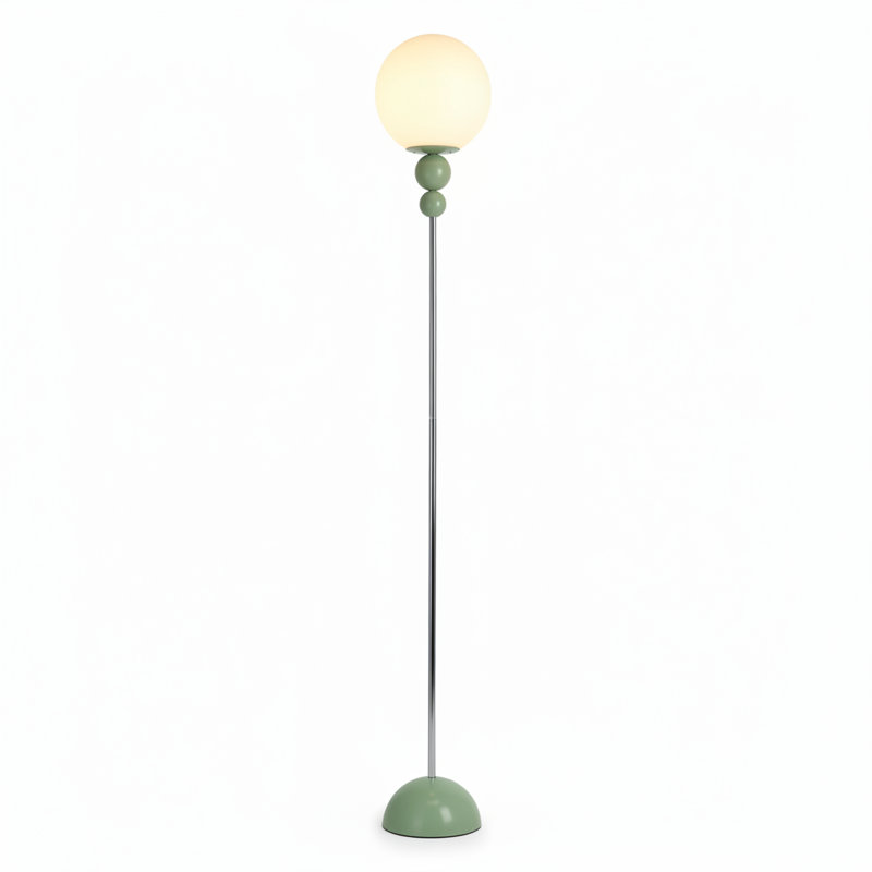 Modern Minimalist Floor Lamp With White Globe Shade And Green Metal Sphere Accents, Green